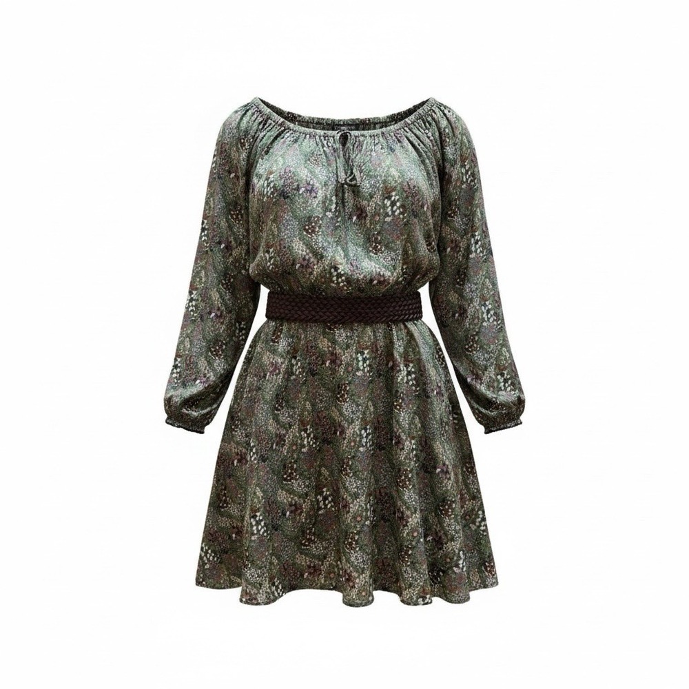 Esprit edc Belted Dress Floral Green Small‎ Peasant Boho Drop Waist Lightweight